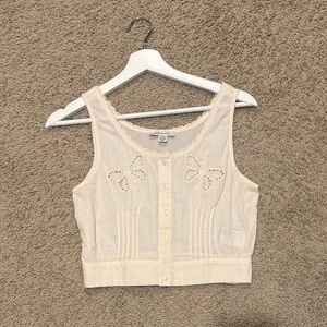 American Eagle Cream Button-Up Crop Top